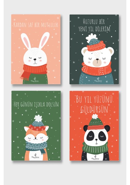 4'lü Yılbaşı Kutlama Kartı Seti/ Kartpostal indirimleri