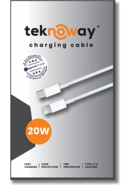 20W Type-C To Lighting Şarj Kablosu Beyaz