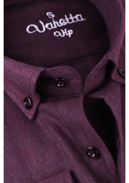 Erkek Deniz Kestanesi Rengi Kışlık Gömlek - Cepli Geniş Kesim Yaka Düğmeli Flanel Model