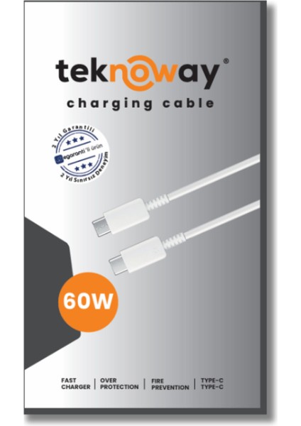 60W Type-C To Type-C Şarj Kablosu Beyaz