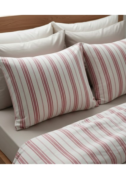 Kırmızı Çizgli Keten Nevresim Takımı Çift Kişilik modelleri