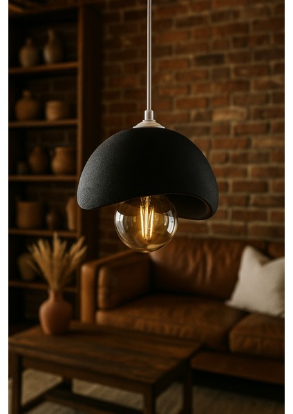 Siyah Beton Görünümlü Modern Sarkıt Avize, Vegan, Toz Tutmayan Salon, Oturma Odası, Çocuk Odası