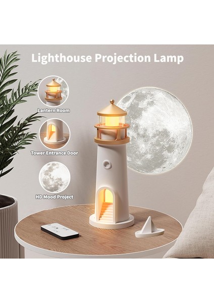 Deniz Feneri Ay Projeksiyonlu Bluetooth Hoparlörlü 3 Kademeli Kablosuz Masa Gece Lambası indirimleri
