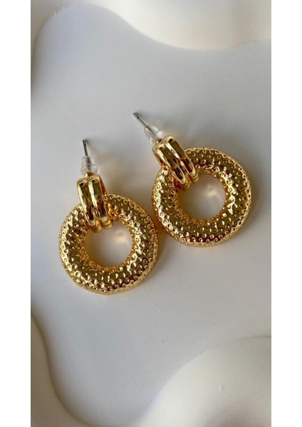 Desenli Halka Küpe Gold