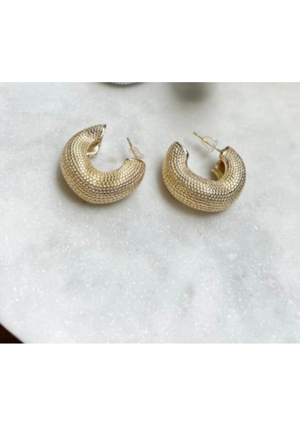 Mineli Kalın Yassı Dalgalı Halka Küpe