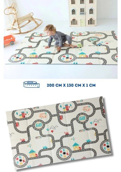 Coolmats Katlanabilir Oyun Matı, Tek Taraflı Çocuk Oyun Halısı Aktivite Oyun Alanı - Araba Yarışı