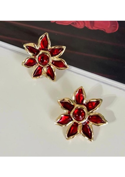 Çelik Kırmızı Tasarım Çiçek Küpe , Leyla Küpesi , Leyla Dizisi Çiçek Küpe fiyatları