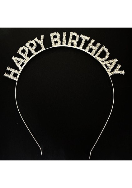 Gümüş Kristal Taşlı Happy Birthday Doğum Günü Tacı Ithal Ürün A Kalite 17X16 cm (5389)