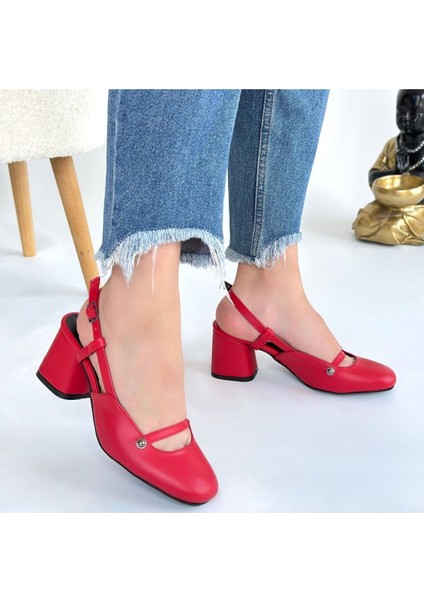 Jecci Kırmızı Cilt Topuklu Ayakkabı fırsatları