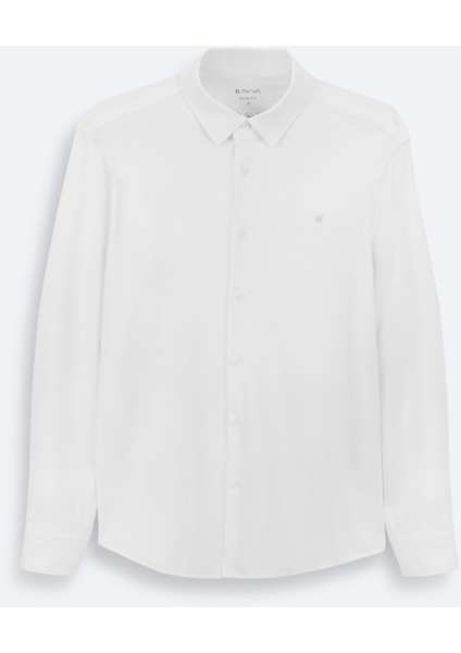 Erkek Beyaz Klasik Yaka Esnek Teknik Kumaş Slim Fit Gömlek A42Y2122
