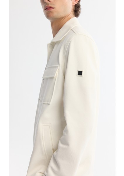 Erkek Beyaz Klasik Yaka Pamuklu Jersey Comfort Fit Gömlek Ceket A42Y2092