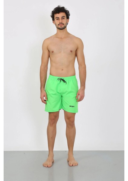 Erkek Fermuar Cepli Deniz Şortu Fıstık Yeşil
