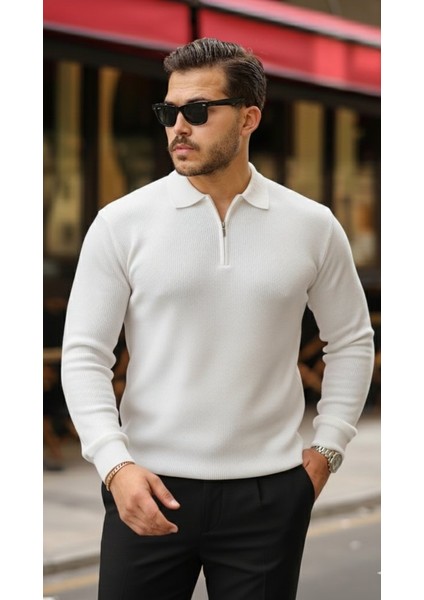 Erkek Selanik Örme Yakalı Uzun Kollu Triko