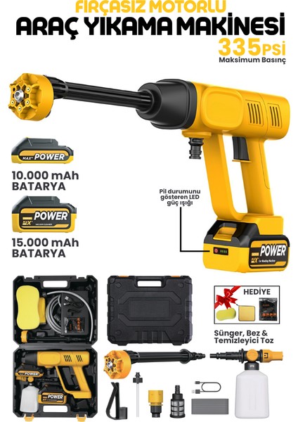 Çift Bataryalı Çantalı 37.500 Mah Auhma 170W Şarjlı Bahçe Sulama Basınçlı Güçlü Araç Yıkama Makinesi