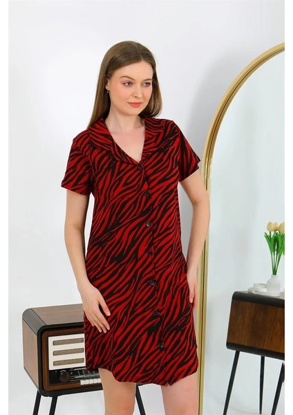 Kadın Pamuk Penye Kısa Kol Düğmeli Bordo Tunik Gecelik fiyatları