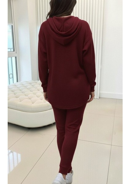 Kadın Uzun Kollu Kapşonlu Meloni Bluz ve Pantolon Ikili Takım fırsatları