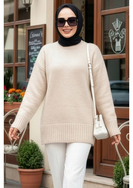 Koyu Bej Tesettür Triko Kazak Tunik 87181BEJ fırsatları