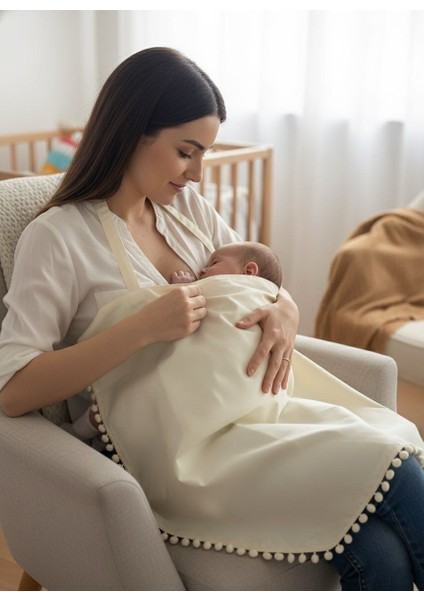 Emzirme Önlüğü % 100 Pamuk Kumaş -Ponpon Detaylı- Iç Göstermez modelleri