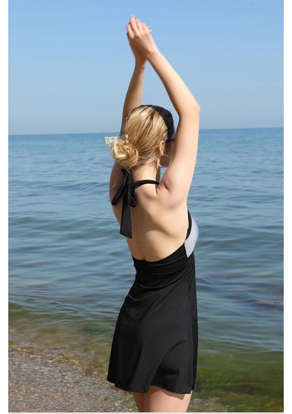 Kadın Likralı Şortlu Fiyonklu Elbise Mayo Siyah fırsatları