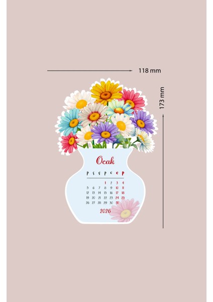 2026 Çiçekli Masa Takvimi Ahşap Standlı, Özel Tasarım