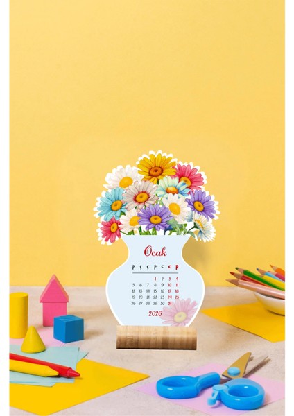 2026 Çiçekli Masa Takvimi Ahşap Standlı, Özel Tasarım fiyatları