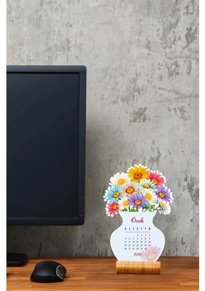 2026 Çiçekli Masa Takvimi Ahşap Standlı, Özel Tasarım modelleri