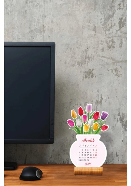 2026 Çiçekli Masa Takvimi Ahşap Standlı, Özel Tasarım fiyatları