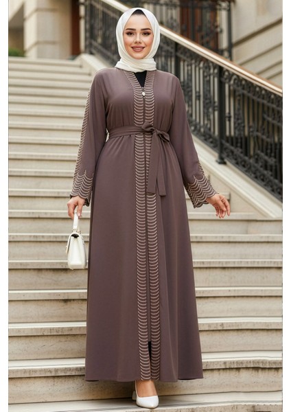 Nakış Işlemeli Kahverengi Tesettür Abaya 29114KH fırsatları