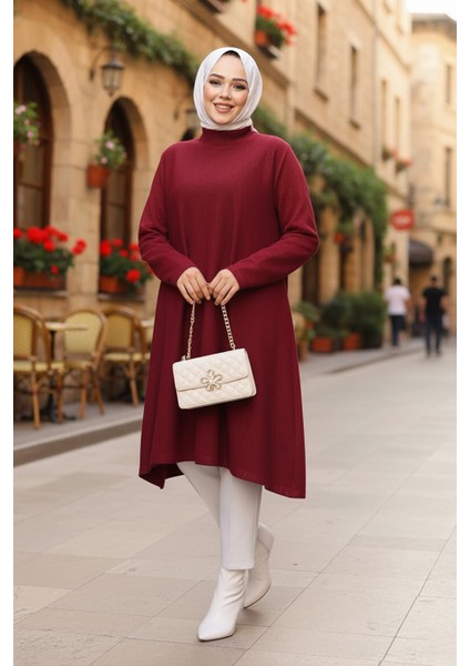 Merserize Bordo Tesettür Triko Panço Tunik 56401BR indirimleri