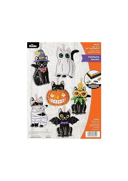 Bucilla, Purrfectly Ürkütücü, Keçe Aplike 6 Parça Süs Yapma Seti, Cadılar Bayramı Sanatları ve El S