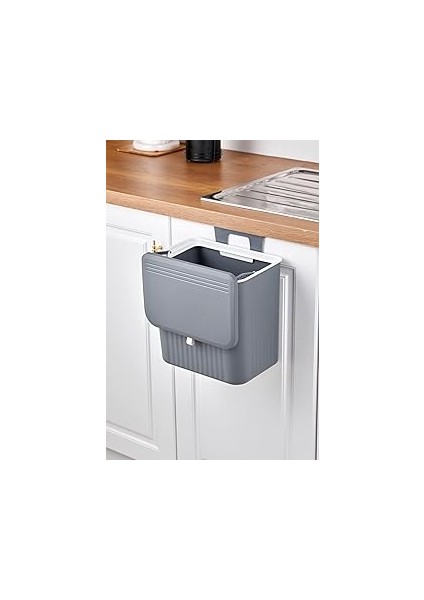 Coverest 15 Litre Fonksiyonel Kapaklı Banyo ve Mutfak Tezgahüstü Çöp Kovası Dolap ve Duvar Aparatlı