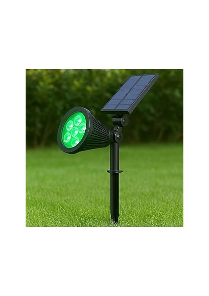 7W Yeşil Işıklı Solar LED Bahçe Armatürü – Güneş Enerjili Kazıklı & Duvar Montajlı Çim Aydınlatma L