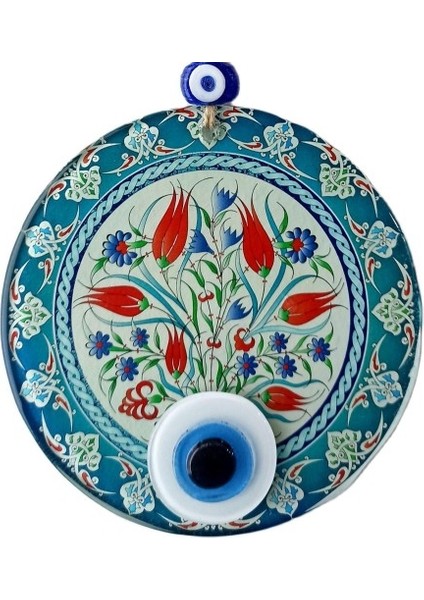 Nazar Boncuklu Lale Desenli Füzyon Cam Duvar Süsü