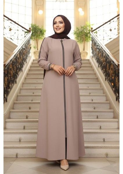 Fermuarlı Koyu Bej Tesettür Ferace 26381KBEJ fırsatları