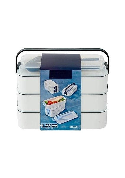 Aee® 3 Katlı 1260 ml Çatal Kaşıklı Sefer Tası Beslenme Kabı Yemek Taşıma Seti Lunch Box Bpa Sıfır K