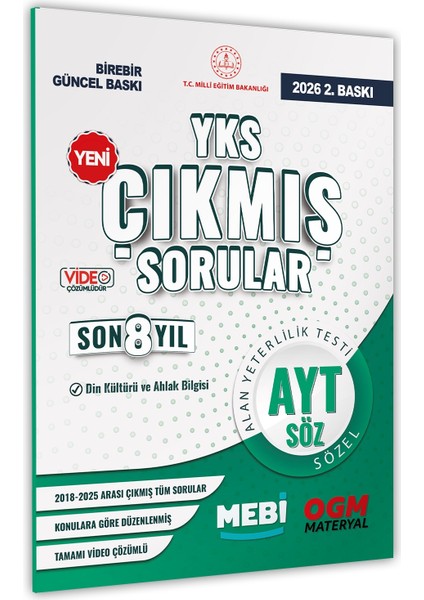 2026 Yks-Ayt Mebi Din Kültürü ve Ahlak Bilgisi Ösym Çıkmış Soru Bankası Sözel Son 8 Yıl Baskı Ücreti fiyatları