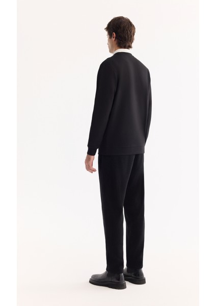 Erkek Siyah Bisiklet Yaka Pamuklu Bi-Stretch Baskılı Regular Fit Sweatshirt A52Y1260