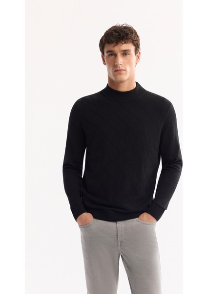 Erkek Siyah Bisiklet Yaka Soft Touch Dokulu Triko Regular Fit Kazak A52Y5028