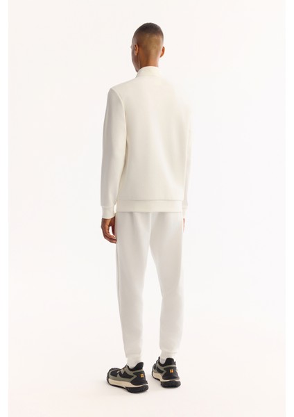 Erkek Ekru Dik Yaka Fermuarlı Pamuklu Bi-Stretch Regular Fit Sweatshirt A52Y1282