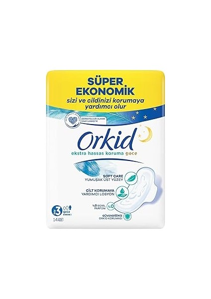 Extra Hassas Koruma Gece (Boy 3)Kanatlı Hijyenik Ped 14 Adet