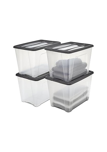Iris Ohyama, Saklama Kutuları, Saklama Kutusu Çok Fonksiyonlu, 4'lü Set Plastik Kutu 60 L, Kapak, E