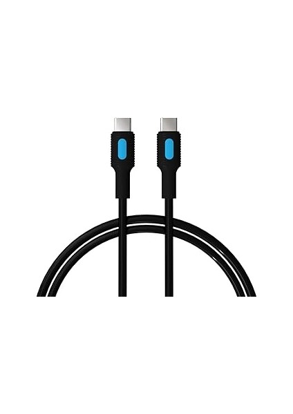 Remorax Coral Type C-C Delivery Hızlı Şarj Kablosu, Siyah Kablo, Mavi/siyah Uçlar (120 Cm)