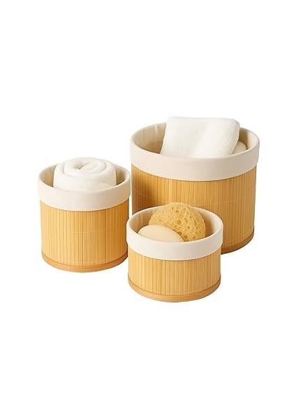 3’lü Yuvarlak Bambu Sepet Seti – Çıkarılabilir Pamuklu Astar, Çok Amaçlı Düzenleyici ve Dekoratif S