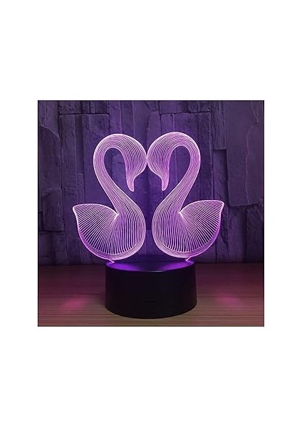 3 Boyutlu Çift Kuğu 3D LED Gece Lambası - 7 Farklı Işık