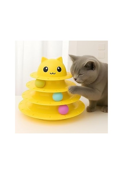 Kanji Tower Of Tracks 3 Katlı Eğlenceli Sarı Kedi Oyuncağı Seti | Toplu Kedi Yakalama Kulesi