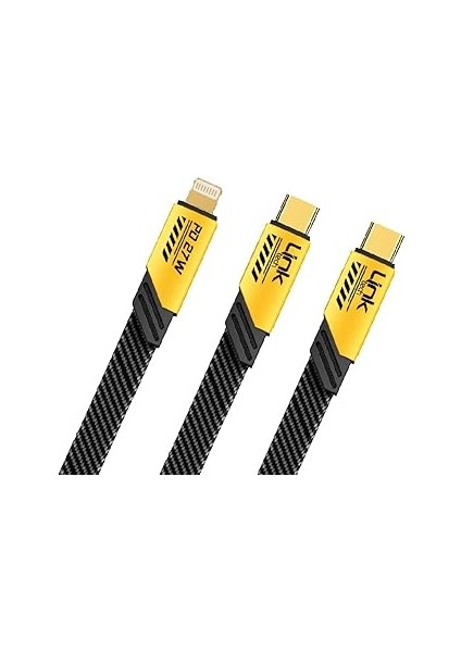 Linktech K475 Mecha 2ın1 Type-C+Lightning 65W+20W Şarj Kablosu Sarı