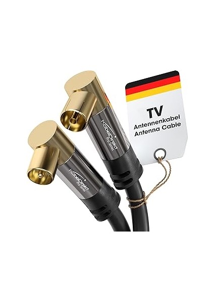 Kabeldirekt – 4K Anten Kablosu, Koaksiyel Kablolar – 90° Açılı – 1m – ve Analog Tv Kablosu