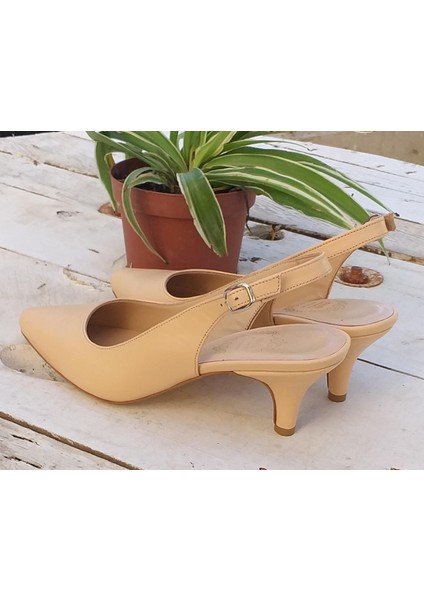 Nish N1567 Kadın Hakiki Deri Arkası Açık Topuklu Klasik Ayakkabı