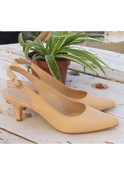 Nish N1567 Kadın Hakiki Deri Arkası Açık Topuklu Klasik Ayakkabı