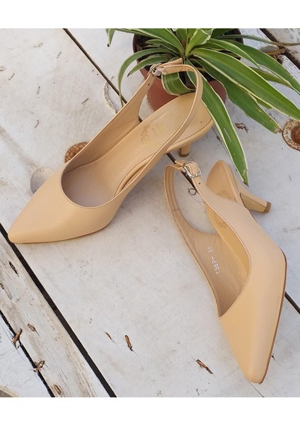 Nish N1567 Kadın Hakiki Deri Arkası Açık Topuklu Klasik Ayakkabı
